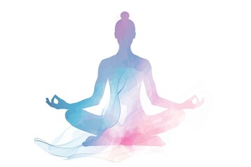 Watercolor silhouette of a person meditating in a lotus position, promoting peace, relaxation, and mindfulness. Abstract and calming visual art.