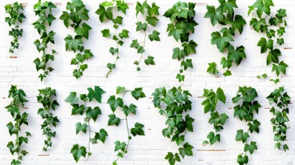Green Ivy Vines Climbing a White Brick Wall