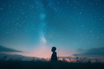 Man looking up at the starry sky