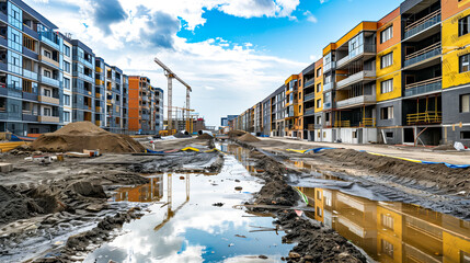 Fototapeta premium Dirty open channel in a newly developed residential area