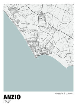 Anzio City, Italy Map - Anzio City White Maps Poster Wall Art Home Decor Ready to Printable	
