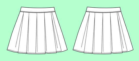 Pleated skirt flat sketch vector