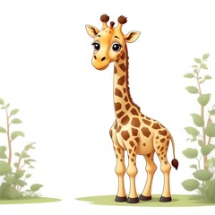 Fototapeta premium Cartoon giraffe with big eyes and brown spots. Suitable for childrens books, nursery decor, stationery, and educational materials.