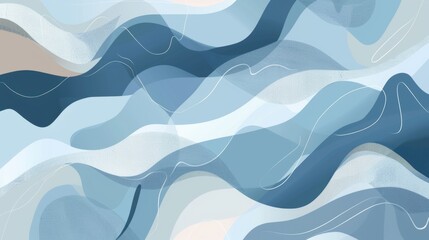 Fototapeta premium Abstract blue and white wave pattern background. The image features a design of blue and white wavy lines, layered on top of each other