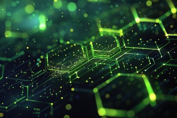 Obraz premium A green background with hexagonal shapes and a lot of dots