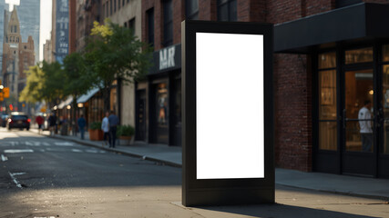 Mock up. Vertical advertising billboard, lightbox with empty digital screen on new york street
