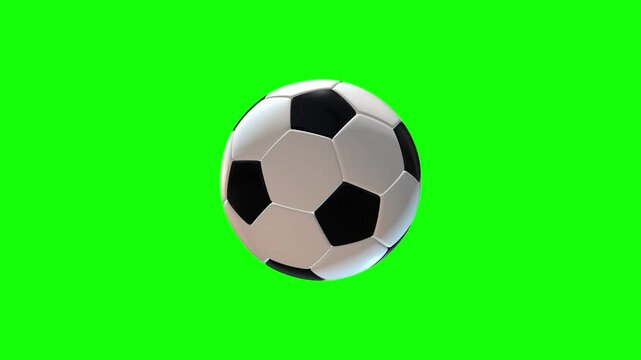 3d football, soccer ball spinning loop animation on green screen background 