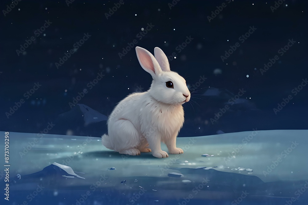 Wall mural Arctic hare on cobalt wallpaper 