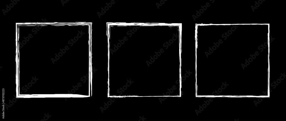 Aufkleber Grunge square frames set. Different paint brushed borders collection. Chalk or ink rectangular jagged stroke for design template, banner, poster, flyer, brochure, cover. Vector white cadre 
