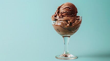 Chocolate ice cream in a coupe glass teal background
