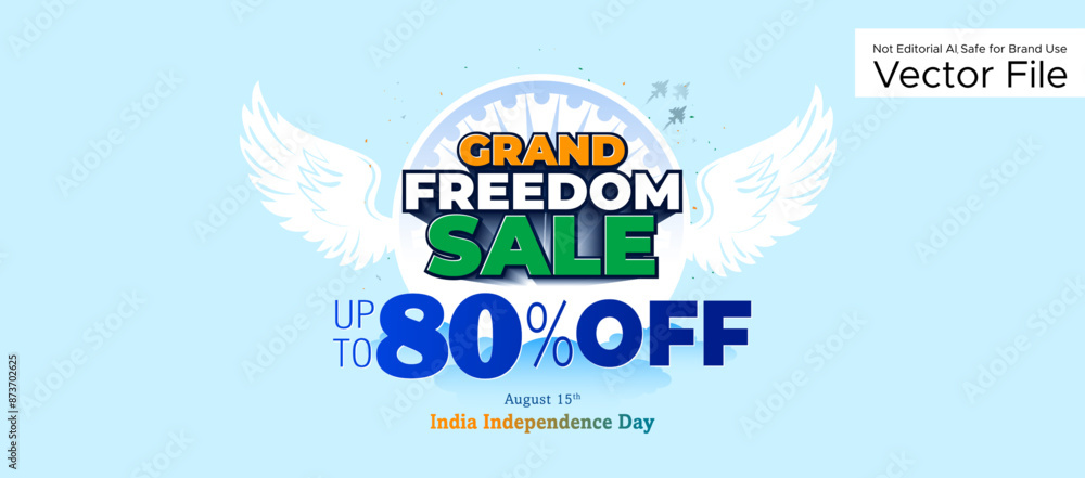 Wall mural india independence day. freedom sale 80% off deal, discount banner and logo