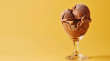 Chocolate ice cream in a coupe glass yellow background