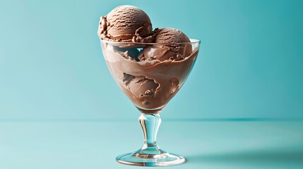Chocolate ice cream in a coupe glass alice blue background