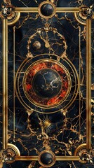 Baroque Classical Abstract Marble Framed Ceiling Art with Ornate Border. Luxury Lavish Decor Elements with Seamless Pattern Background Texture