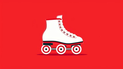 Naklejka premium A white roller skate with red trim on a red background, Minimal retro flat design
