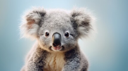 Obraz premium Adorable Koala Bear on blue background. Cute Australian animal wildlife portrait.