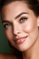 Fototapeta premium Beauty Photo of Woman with Clean and Healthy Skin Showing Her Face 