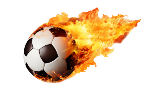 Burning soccer ball isolated on transparent background