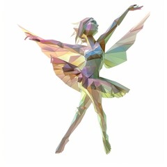 Obraz premium 3D Render of a Low Poly playful nymph dancing in mid-air, on isolated white background, Generative AI