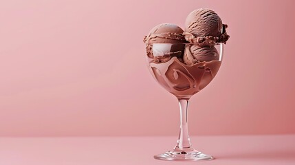 Chocolate ice cream in a lowball glass pink background