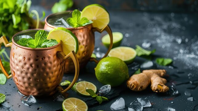 Clover mule with ginger beer and lime, Saint Patricks Day cocktail, spicy and vibrant