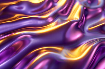 Fototapeta premium 3d golden and purple fluid abstract background holographic foil metallic texture liquid metal surface