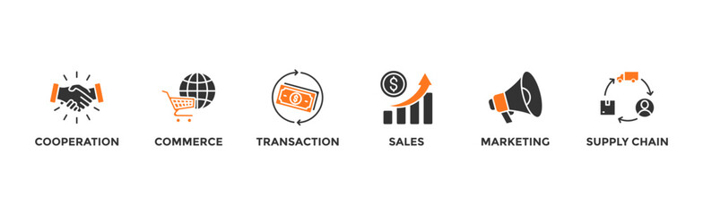 Business to business banner web icon vector illustration concept with icon of cooperation, commerce, transaction, sales, marketing, supply chain	