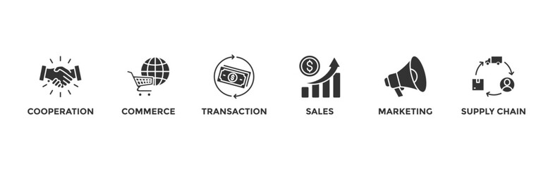 Business to business banner web icon vector illustration concept with icon of cooperation, commerce, transaction, sales, marketing, supply chain	