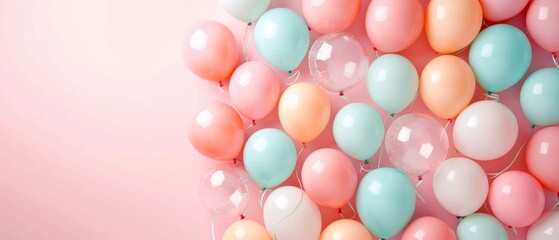 Colorful pastel balloons creating a festive and celebratory atmosphere, perfect for party decorations, events, and joyful occasions.