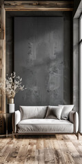 Elegant interiors rustic decor composition with minimal furniture and arrangements. Stylish interiors design Real Estate composition.