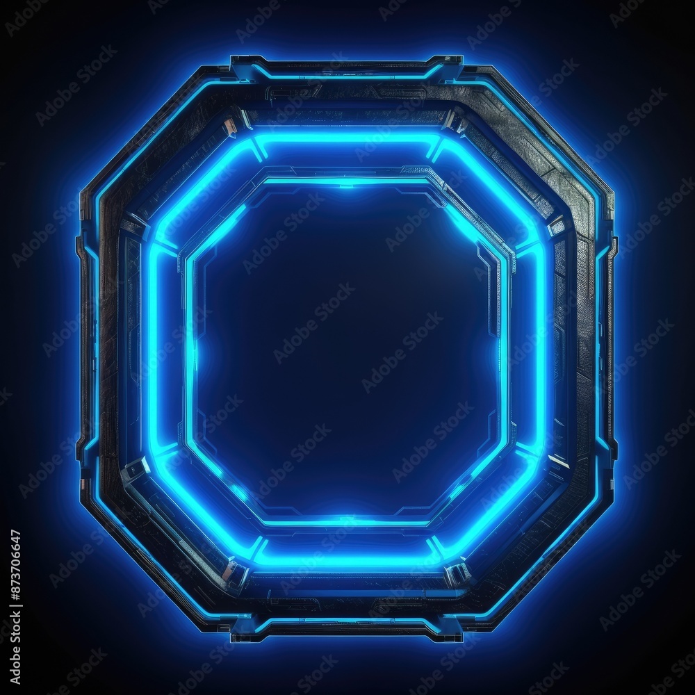 Poster abstract picture of beautiful geometric shape portal with digital style neon light reflecting set al