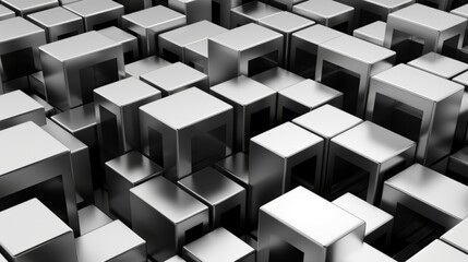 Obraz premium Metallic silver cubes are stacked in a geometric pattern, creating an abstract background