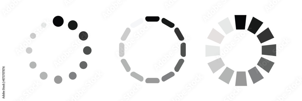 Poster loading icons collection, load process icon set - different vector illustrations isolated on white b