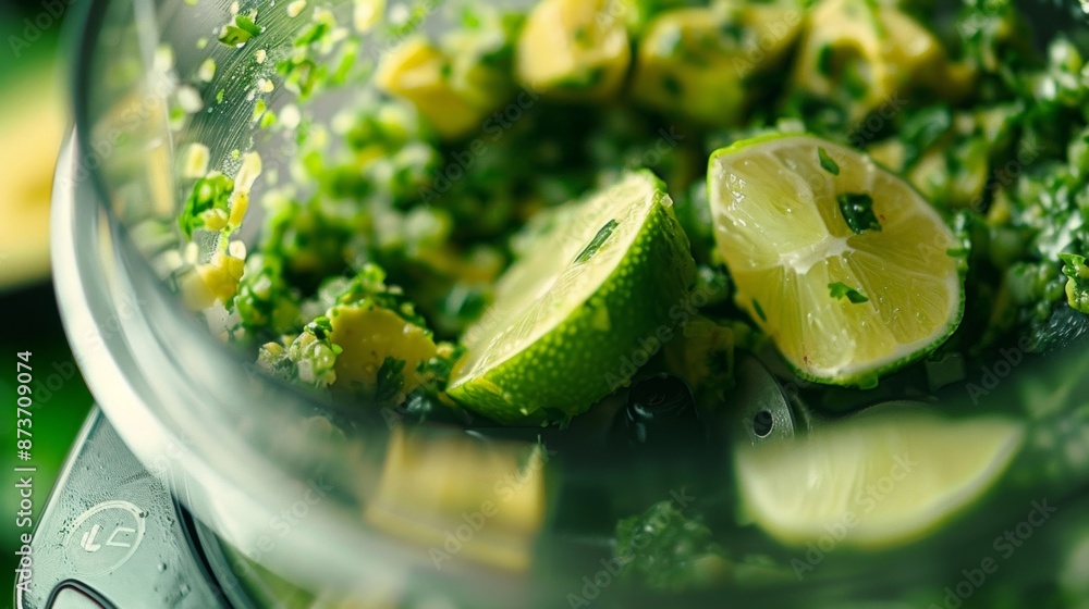 Poster chunks of creamy avocado and zesty lime are perfectly blended together in the food chopper creating 