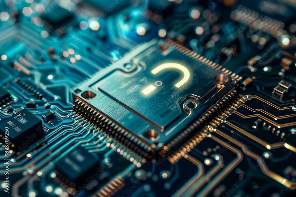 Poster closeup of an illuminated cpu with a question mark, depicting concept of computing uncertainty