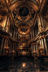 Baroque Classical Abstract Marble Framed Ceiling Art with Ornate Border. Luxury Lavish Decor Victorian Elements with Seamless Pattern Background Texture