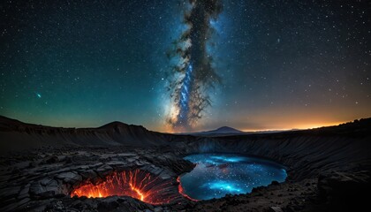 Milky Way Over Volcanic Crater Lake.