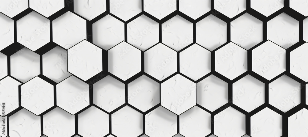 Poster white background, seamless pattern of black hexagon grid line
