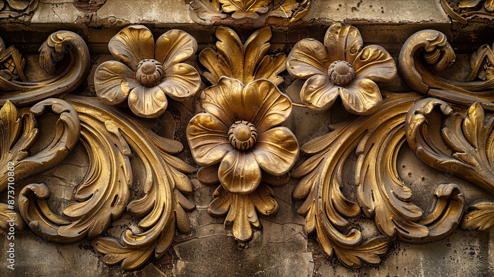 Canvas Prints The gold leaf design on the wall is very intricate and detailed