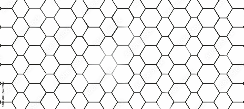 Poster white background, seamless pattern of black hexagon grid line