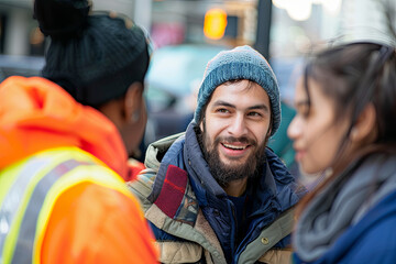 Fototapeta premium Outreach workers connecting with homeless individuals, offering assistance and resources
