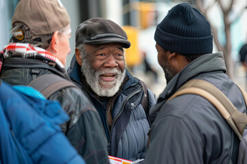 Fototapeta premium Outreach workers connecting with homeless individuals, offering assistance and resources