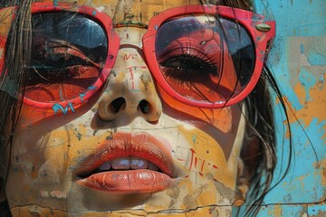 Confident Woman in Colorful Urban Landscape with Graffiti Art