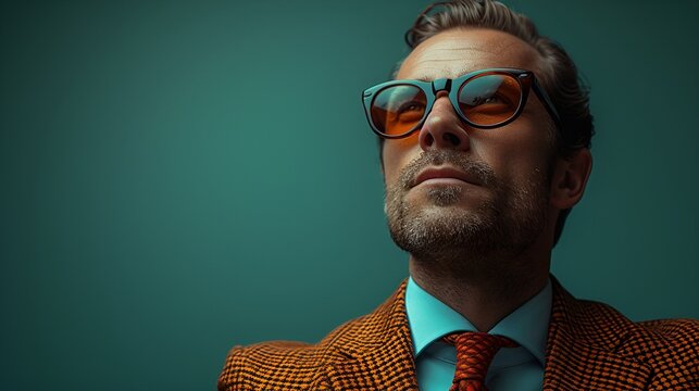 Male fashion model - fashion shoot - wearing a high-end business suit - quirky charm - eccentric vibe - intense expression - magazine ...
