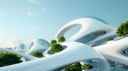 Futuristic Cityscape with Adaptable Architectural Structures in Vibrant Colors and Dynamic Shapes