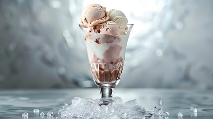 ice cream in a highball glass silver background