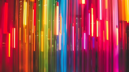 movement and energy of vertical light streaks cascading down the image, with dynamic colors and patterns. 