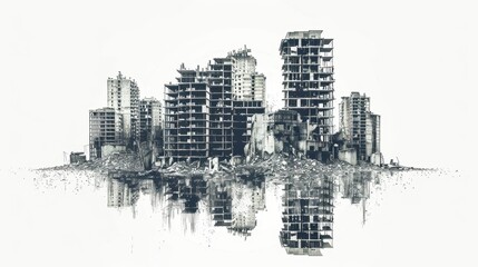Ruined Cityscape with Reflection