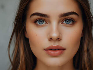 Obraz premium Happy women in closeup look with face and eye, smiling and nature.