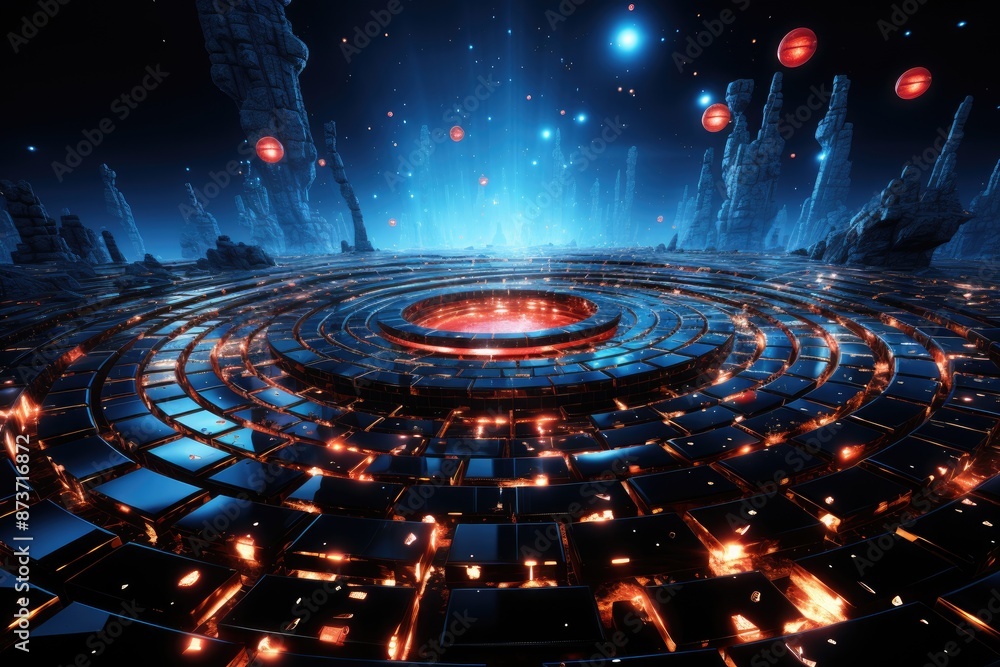 Poster a computer screen with a spiral, digital vortex or portal, swirling with data and energy, representing the gateways and transitions within the digital world